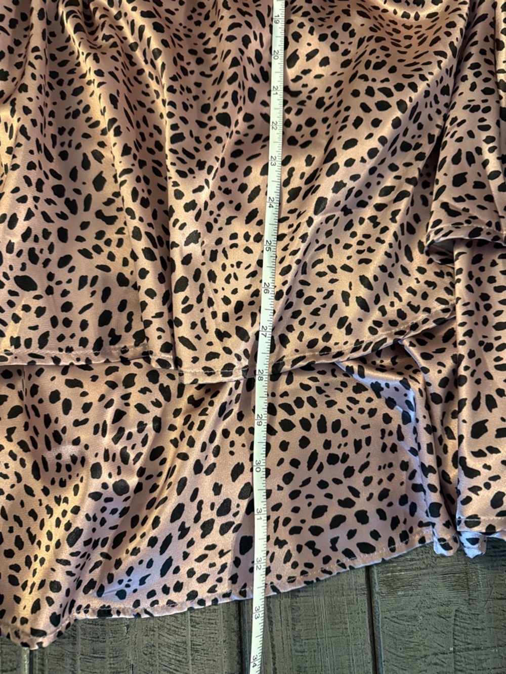 Peach Love Metallic Rose Pink Leopard Spot Knee Length Midi Dress Shiny Tiered M - Picture 12 of 13